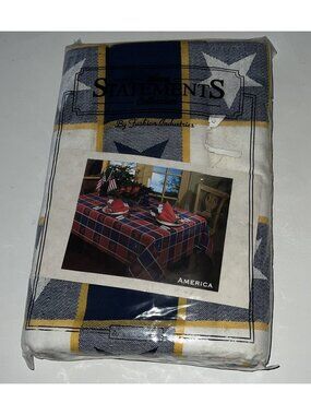 Statements America Fabric Tablecloth 60X84 Oblong Blue White Gold Stars New